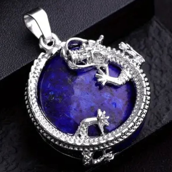 Lapis Lazuli Natural Stone Dragon Pendant Healing Gemstone Necklace - Picture 2 of 2
